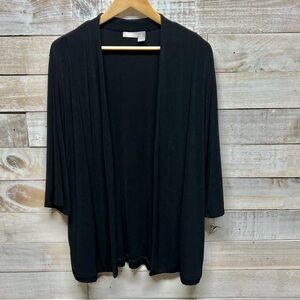 Chicos Travelers Cardigan Womens 2 US Large Black Liqiud Knit Stretch Open Front